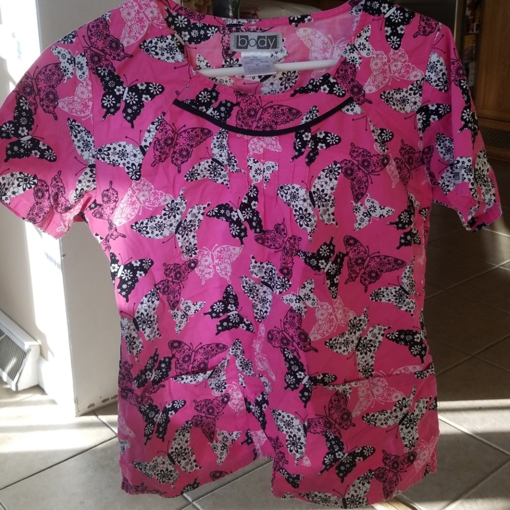 Pink butterfly scrub top